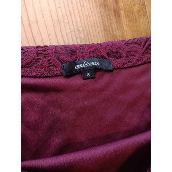 Ambiance Lace Mini Dress Womens S Wine Off The Shoulder Bodycon Sheer Sleeve - Picture 4 of 6